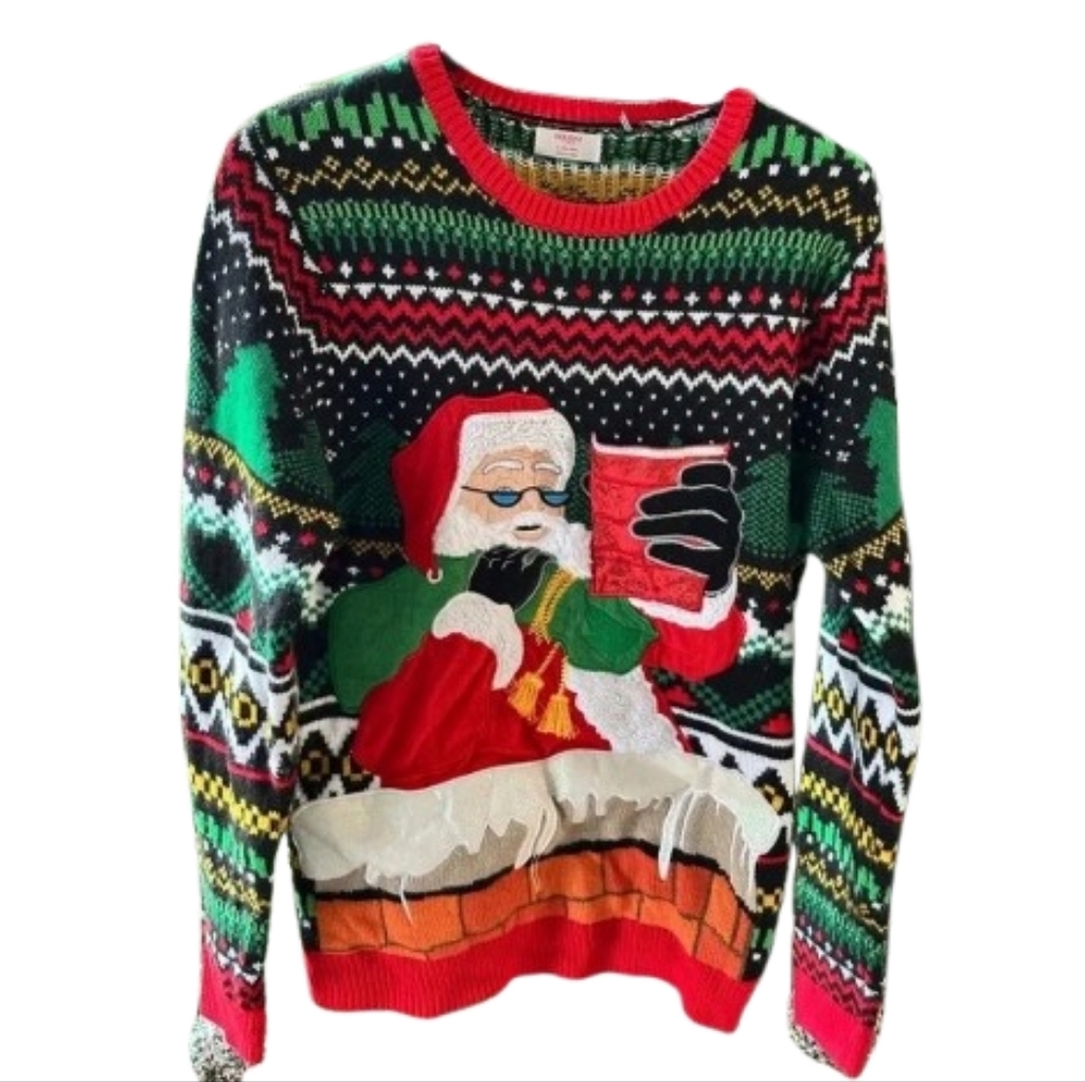 Holiday Time Ugly Christmas Sweater Crewneck SANTA CLAUS 34/36 Small Unisex